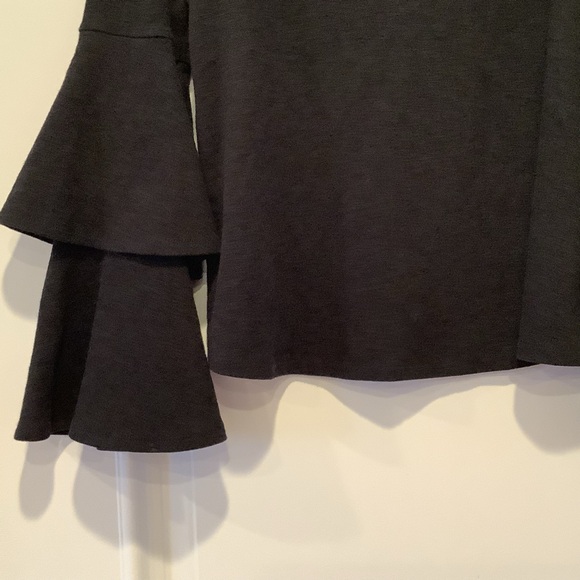 eri + ali Black Pullover Blouse Top Size Small Tiered Ruffle Bell Sleeves - Picture 4 of 10